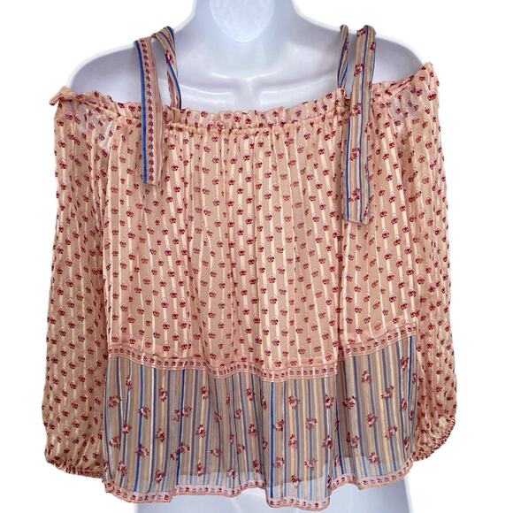 Ulla Johnson Clement Rose Silk Bow Shoulder Tie Off Shoulder Boho Blouse Size 4 - Picture 6 of 9